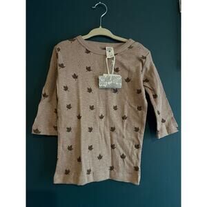 NWT Kate Quinn Pointelle Organic Cotton Maple Leaf Shirt Brown Beige Size 6y